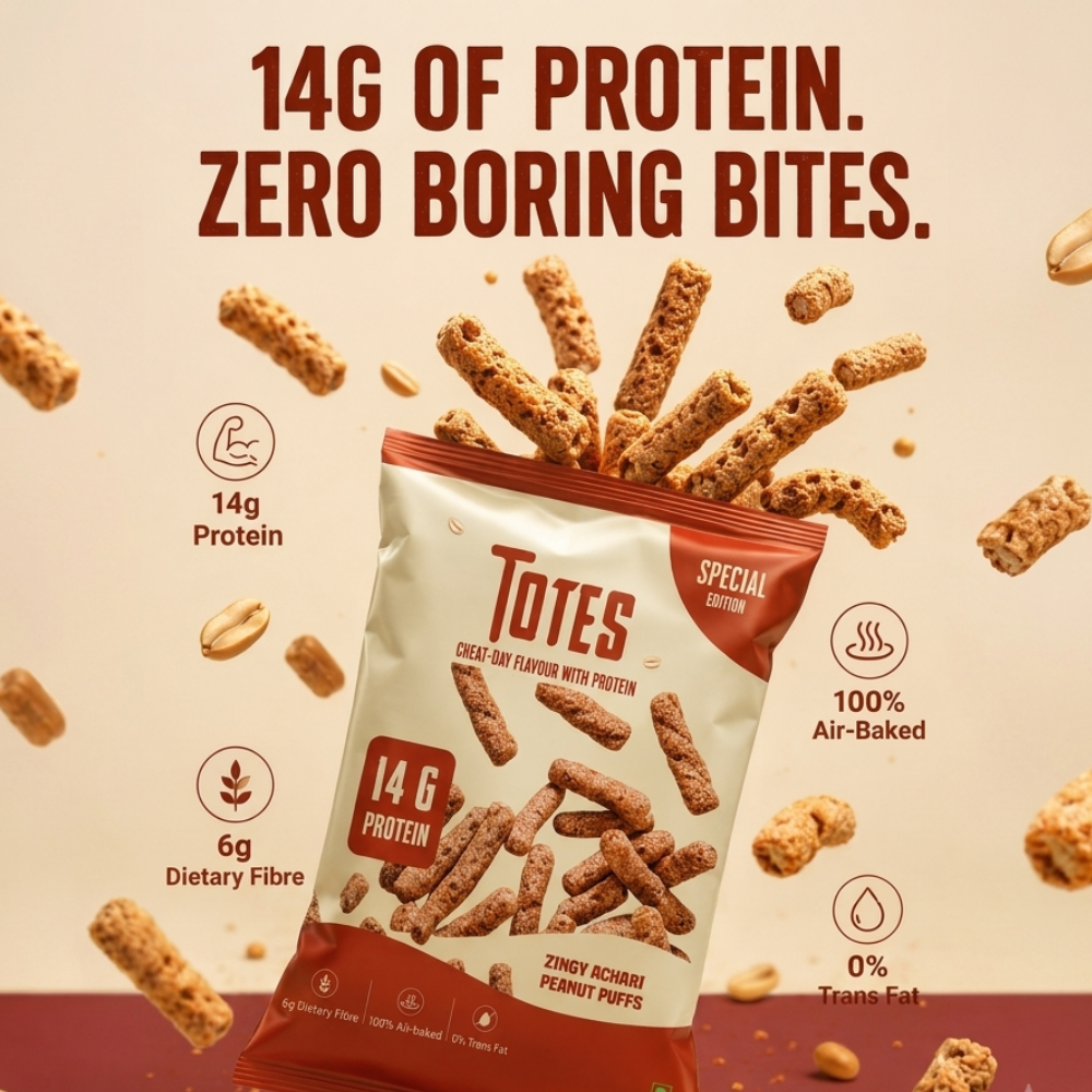 Totes Zingy Achari Peanut Puffs (70g) – High Protein & 100% Baked