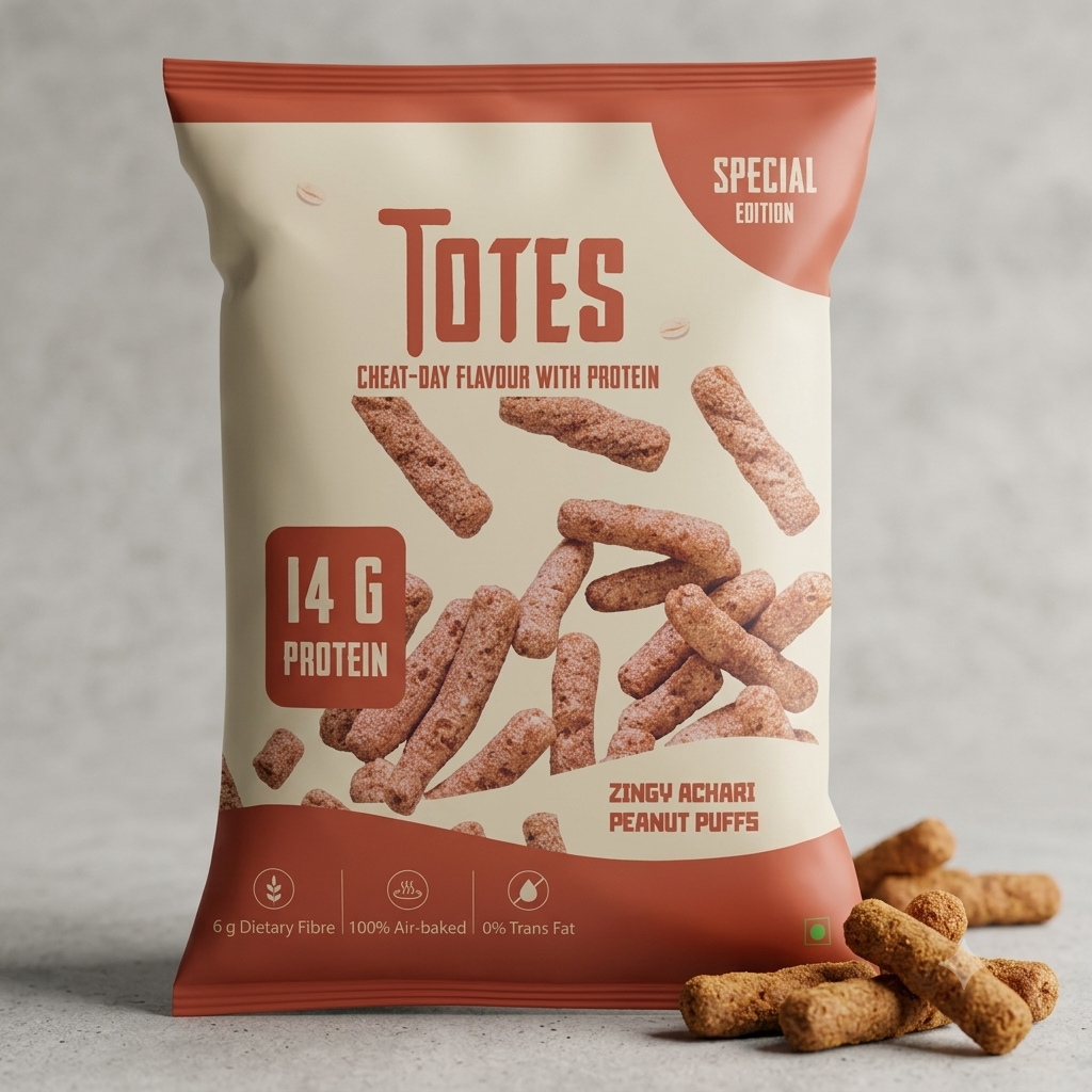 Totes Zingy Achari Peanut Puffs (70g) – High Protein & 100% Baked