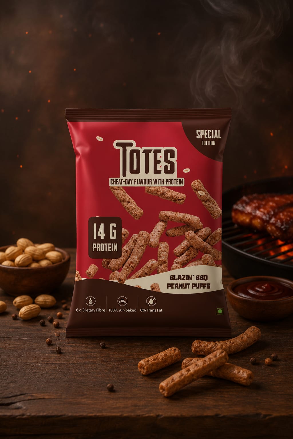 Totes Blazin’ BBQ Peanut Puffs (70g) – High Protein & 100% Baked